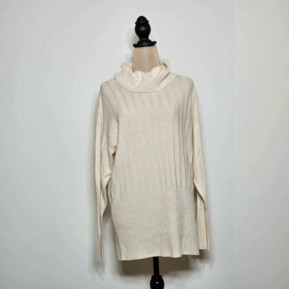 7 For All Mankind Cashmere Blend Ribbed Cowl Neck Sweater Cream Size S NWT